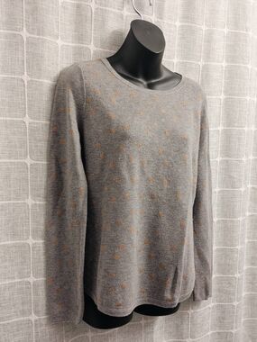 [LOFT] Gray Crewneck Sweater with Gold Polka Dots